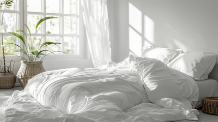 Wall Mural - bed with white bedding in modern bedroom, banner