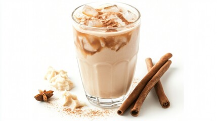 Poster - Iced coffee with cinnamon and ice cubes in a glass.