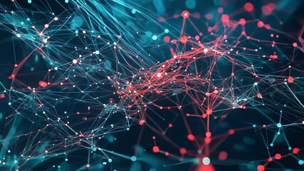 Abstract digital illustration showcasing a vibrant network of nodes and connections in blue and red tones.
