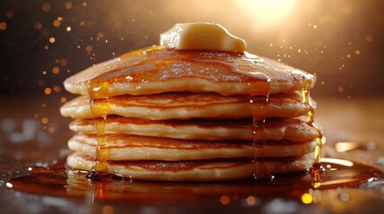 Delicious Stack of Pancakes with Syrup and Butter