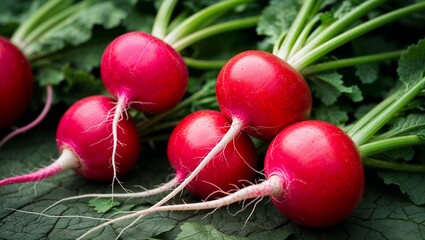 Wall Mural - Whole radishes with bright red skin closeup