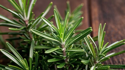 Wall Mural - Fresh rosemary with aromatic green leaves closeup