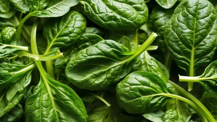 Wall Mural - Fresh spinach with crisp green leaves closeup