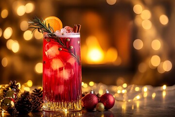 Wall Mural - A glass of red drink with ice and a cinnamon stick on top