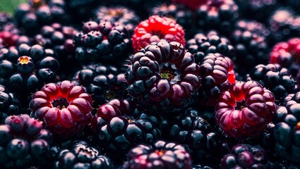 Wall Mural - Juicy blackberries with vibrant purple hue closeup