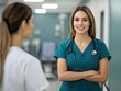 © Ai-Pixel - Smiling nurse in scrubs, healthcare setting