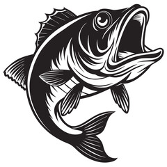 Sticker - Largemouth bass fish silhouette vector on a white background