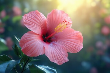 Wall Mural - A Pink Hibiscus in Full Bloom