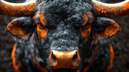 Wall Mural - Close Up Portrait of a Black and Orange Bull