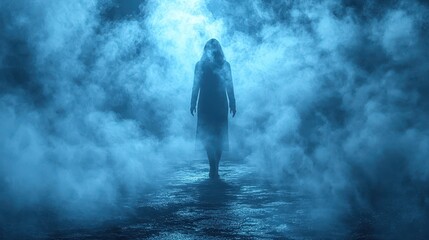 Wall Mural - Mysterious Figure Walking Through Smoke and Fog