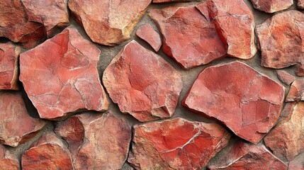 Wall Mural - 
Rustic red stone wall texture with a matte finish, ideal for background or design elements. The rough and uneven surface creates a natural and earthy feel.