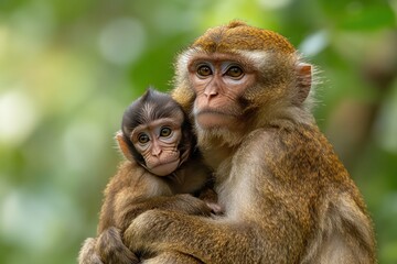 Wall Mural - Mother Monkey Holding Her Baby