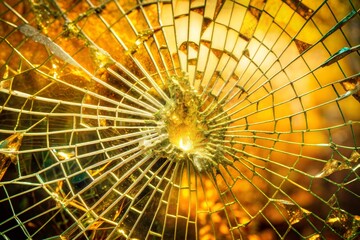 Poster - Close-up of shattered window pane with light and shadow play