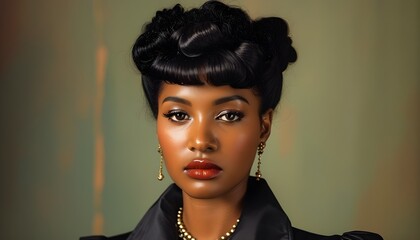 Timeless Elegance: Vintage 1980s Fashion Portrait of a Black Woman with Iconic Hair and Makeup Styles