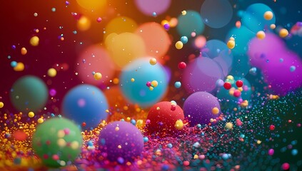 An explosion of scattered colorful particles on a smooth background, giving a vibrant and lively appearance. Ideal for animations, creative web design, and digital art.