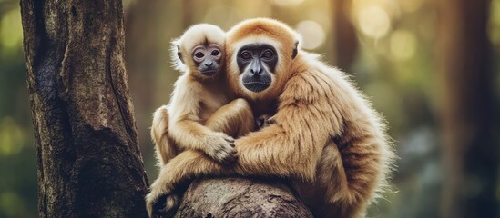 Wall Mural - Motherly Love of Gibbon