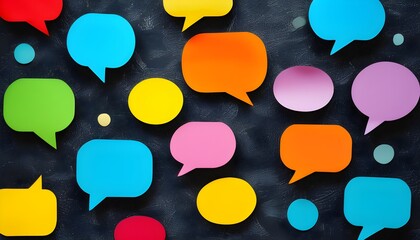 Vibrant paper speech bubbles on a dark backdrop representing diverse communication and community dialogue in the age of social media