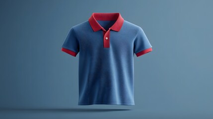 10. A classic polo shirt in a 3D view, rendered with realistic fabric details and a rich color palette. The shirt is displayed neatly on a flat surface, with shadows that enhance its