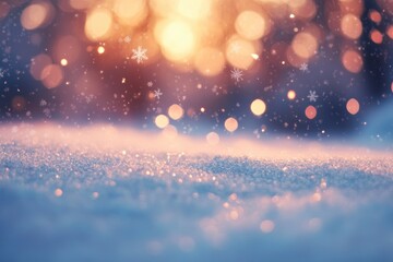 Poster - Glittering Snow Covered Landscape with Bokeh Lights and Snowflakes