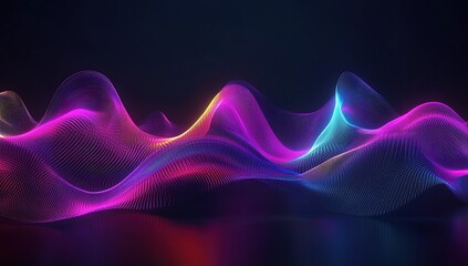 Wall Mural - 3d render of colorful abstract waves, glowing neon light effect on dark background, glowing fluid de