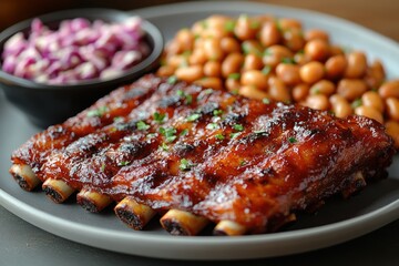 Wall Mural - Close-Up of Delicious BBQ Ribs