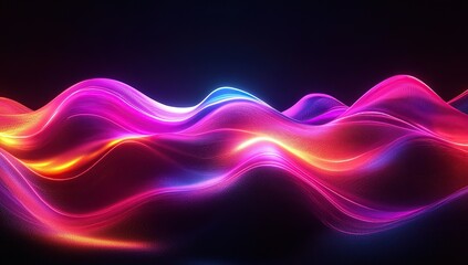Wall Mural - 3d render of colorful abstract waves, glowing neon light effect on dark background, glowing fluid de
