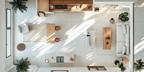 floor plan of an apartment, minimalistic interior design, white background