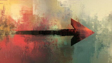 Wall Mural - 2. An abstract composition showcasing a grunge arrow brush stroke, where the arrow is created with rough, paint-like textures and varying opacity. The background is a soft, muted color that contrasts