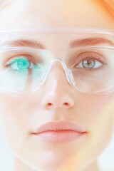 Aufkleber - Focused Female Scientist with Smart Glasses Analyzing Data in High-Tech Laboratory