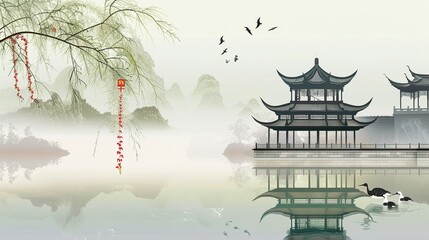 Wall Mural - Background_of_Chinese_national_style_landscape_