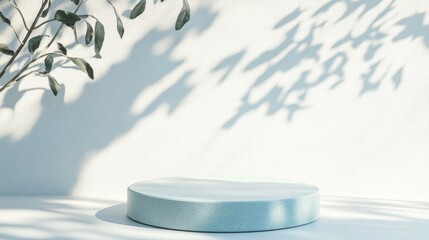 Aufkleber - Minimalist frosty blue podium on a snow-white background with clean shadows and modern monochromatic aesthetic for product display