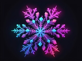 Wall Mural - abstract pastel Snowflake in vivid neon colors. Christmas winter dark background concept