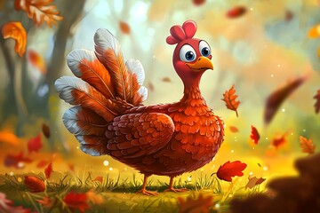 Festive, cheerful cartoon turkey illustration for Thanksgiving celebrations.