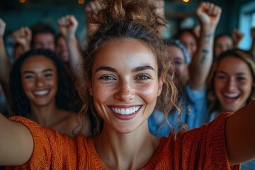 Wall Mural - Group Selfie of Happy Friends