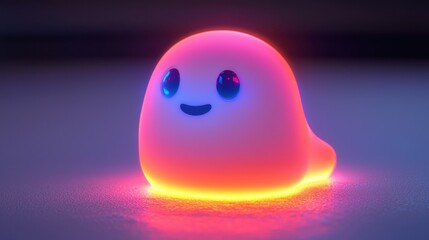 Canvas Print - D Neon Ghost Illustration with Smiling Face and Glowing Aura