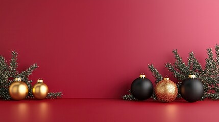 Poster - Christmas Ornaments on Red Background.