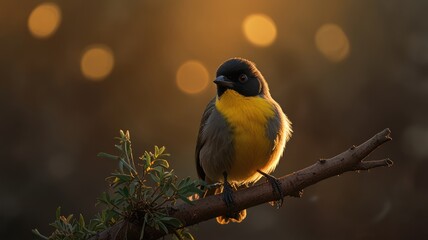 Wall Mural - A Yellow-Breasted Bird on a Branch