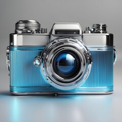 blue colored royal old style photo camera isolated on background.