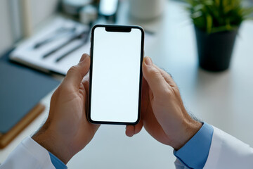 Healthcare app, doctor in clinic or digital health online booking phone mockup with blank white screen. Generative AI