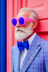 Wall Mural - A man in a suit and sunglasses with a blue bow tie