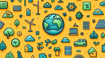 Wall Mural - Green Energy and Sustainability Icons Pattern