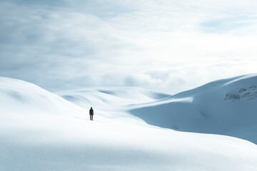 Sticker - Solitary Figure on a Snow-Covered Mountain Landscape