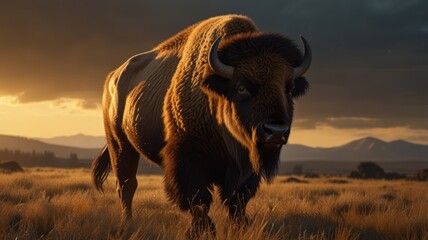 Poster - Bison at Sunset