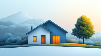 Wall Mural - Modern House in Scenic Mountain Landscape with Tree