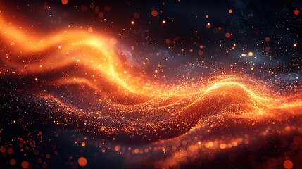 Wall Mural - Abstract Orange and Black Glowing Background with Particles and Bokeh Lights