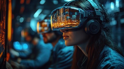 Wall Mural - Woman Experiencing Virtual Reality