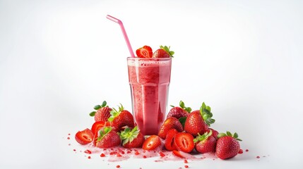 Wall Mural - Strawberry smoothie with strawberries on a white background