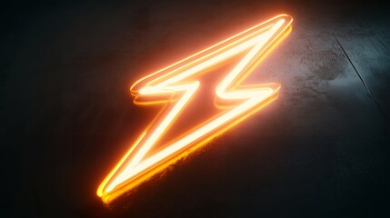 Illuminated neon lightning bolt symbol glowing in darkness