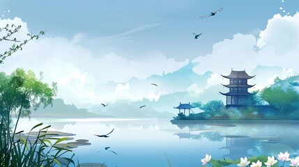 Canvas Print - Background_of_Chinese_national_style_natural_scener