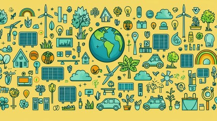 Wall Mural - Sustainable Living Icons  Green Energy  Eco Friendly  Nature  Environment